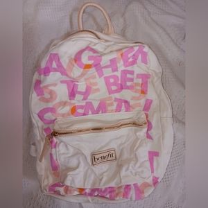 Backpack Benefit Cosmetics Limited Edition Bag Adorable White Colorful Gold Zips